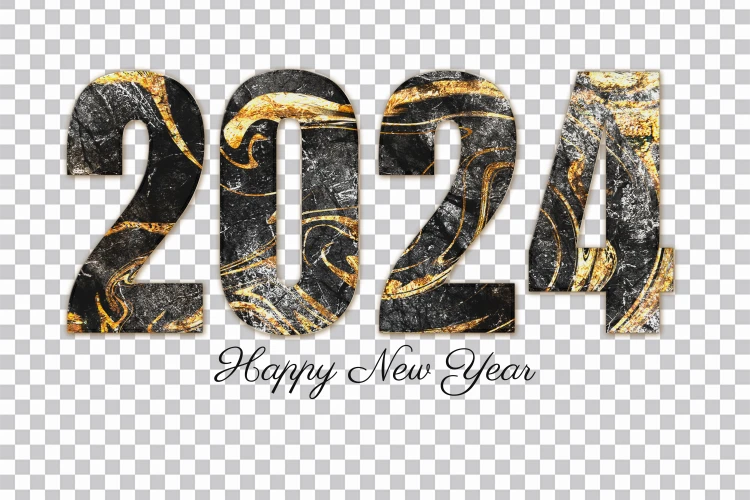 2024 Feliz Ano Novo Em Mármore Preto Dourado Png