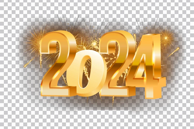 2024 Número Dourado Em 3d Com Fogos De Artifício Dourados Arquivo Png