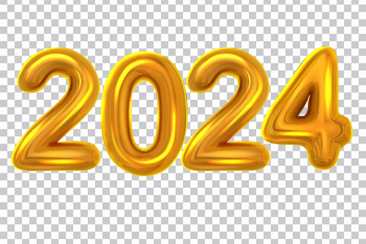 3d Ouro Feliz Ano Novo 2024 Número Png Fundo 