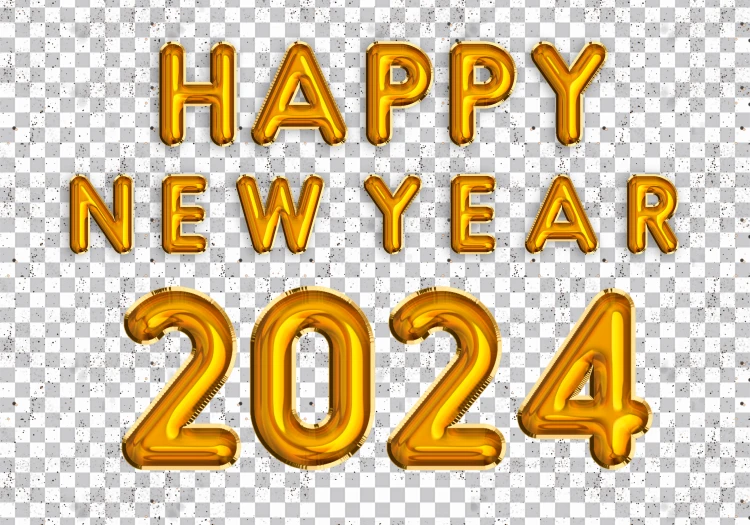 Balão Dourado 3d Feliz Ano Novo 2024 Número Png Grátis