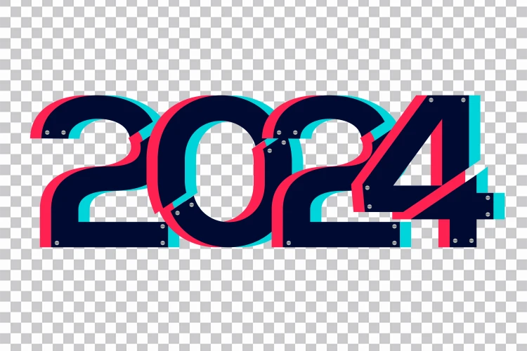 Feliz Ano Novo 2024 Preto Vermelho Número 3d Imagens Png