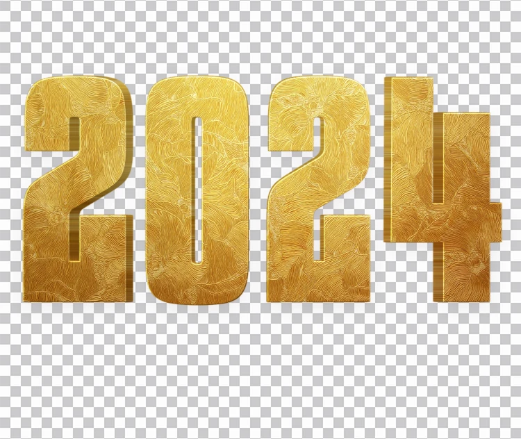 Feliz Ano Novo 3d Ouro Metal 2024 Número Png Imagens