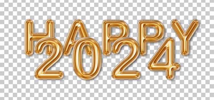 Feliz Ano Novo De 2024 Número De Balão Dourado 3d Imagens Png