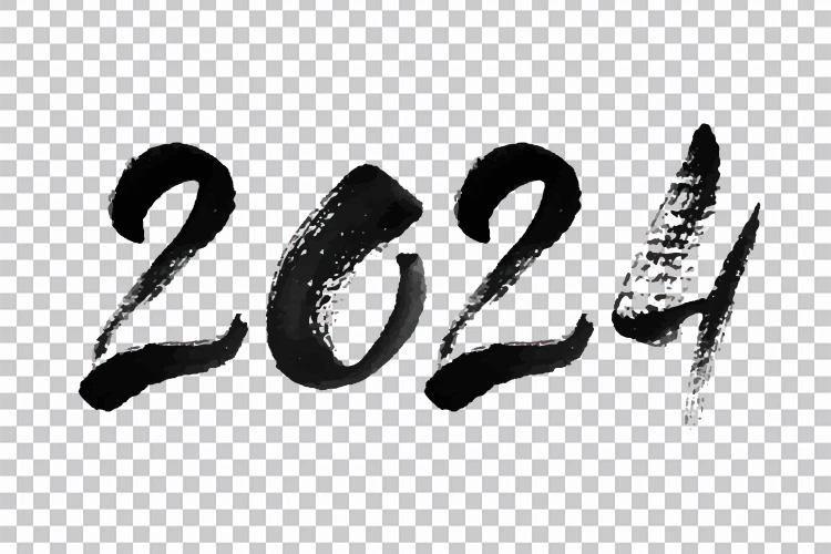 Feliz Ano Novo Preto 2024 Número Png Imagens