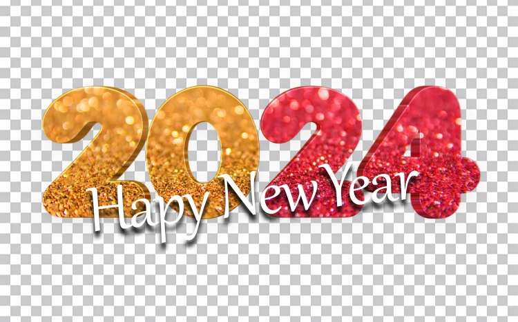 Imagens Png De Números De Feliz Ano Novo 2024 Em 3d Com Brilho Vermelho Dourado